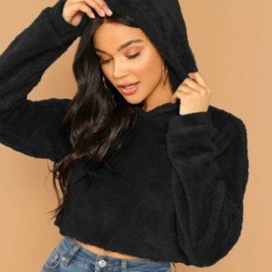Black Teddy Crop Hoodie
